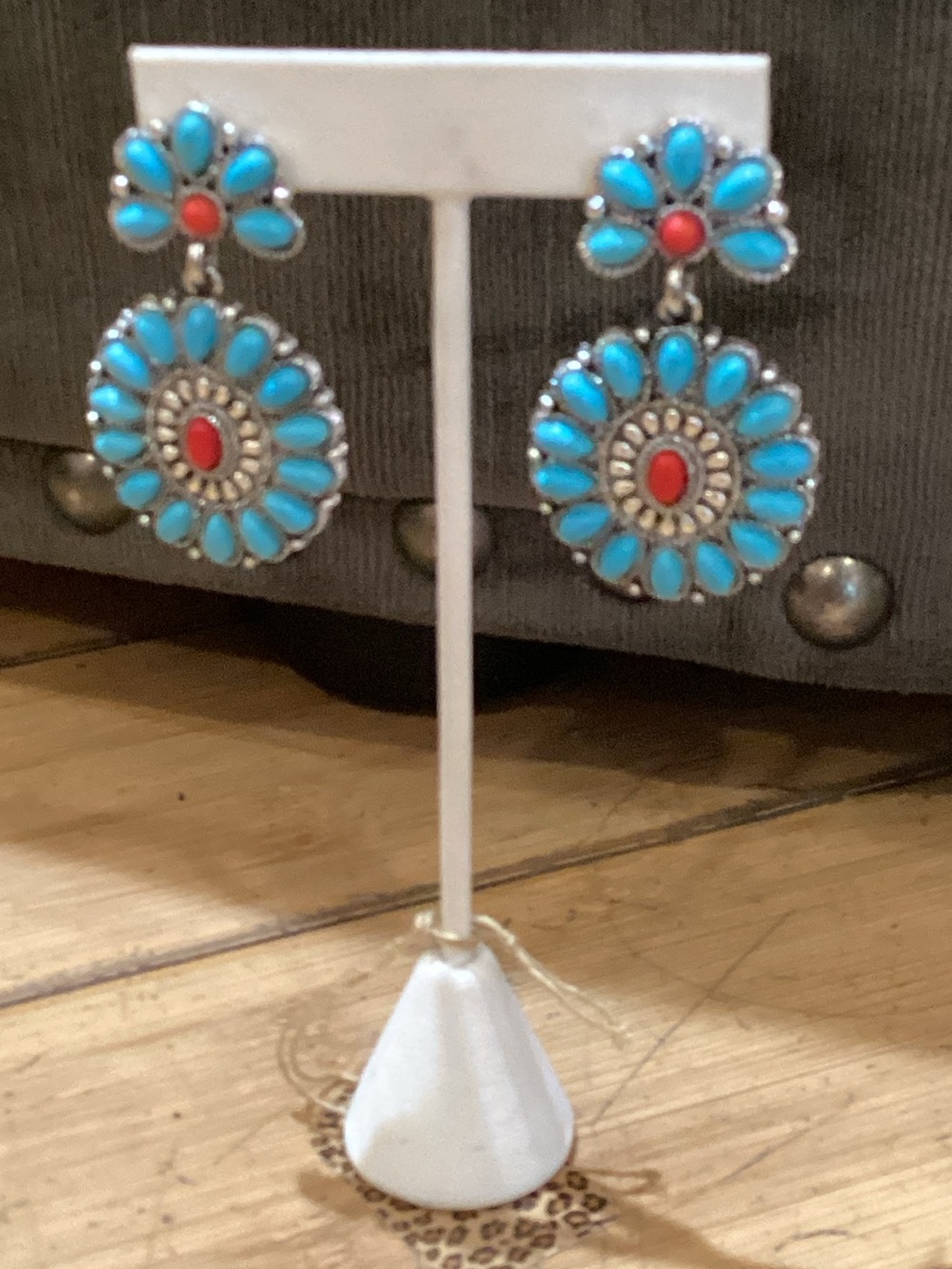 Turquoise and Coral Floral Drop Earrings - Women Jewelry Earrings